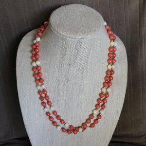 Vintage Salmon and White Beaded Necklace - Set of 2